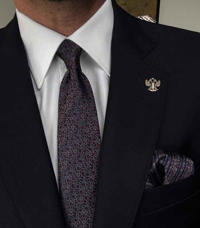 Burgundy & Blue Tie - 7 cm - With Pocket Square