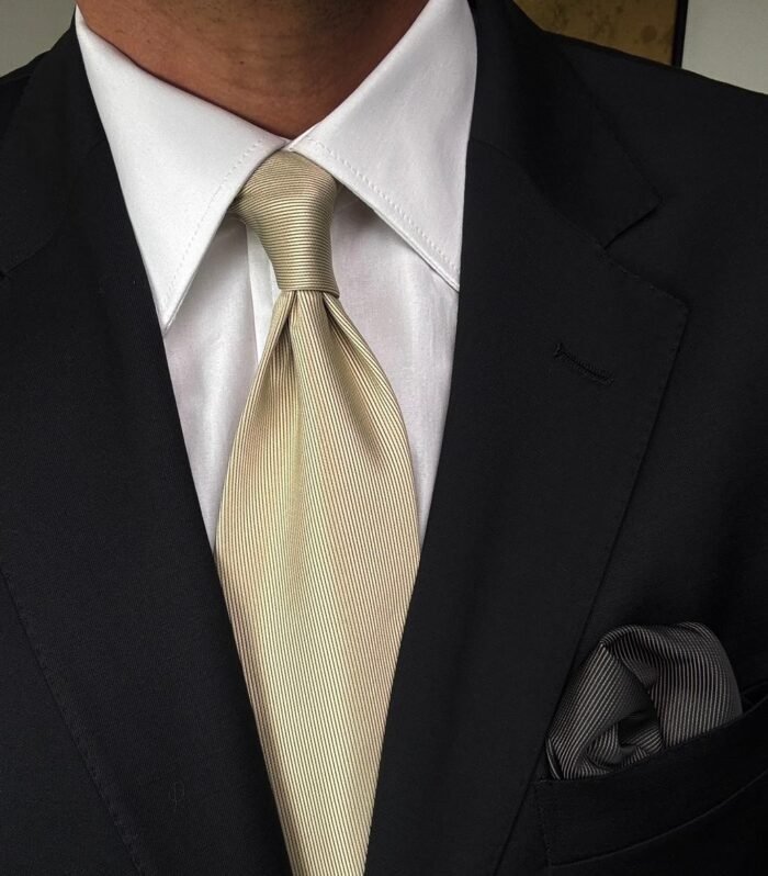 Beige Tie - 8 cm - With Pocket Square