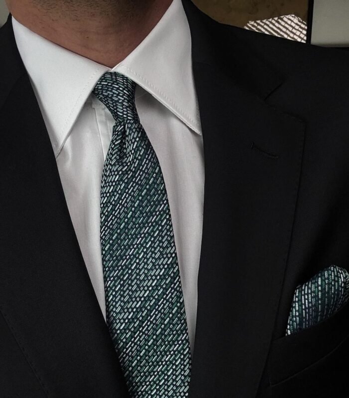 Draft Green Tie - 7 cm - With Pocket Square