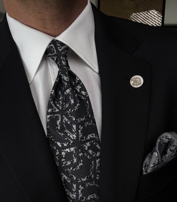 Gray Mix Tie - 8 cm - With Pocket Square