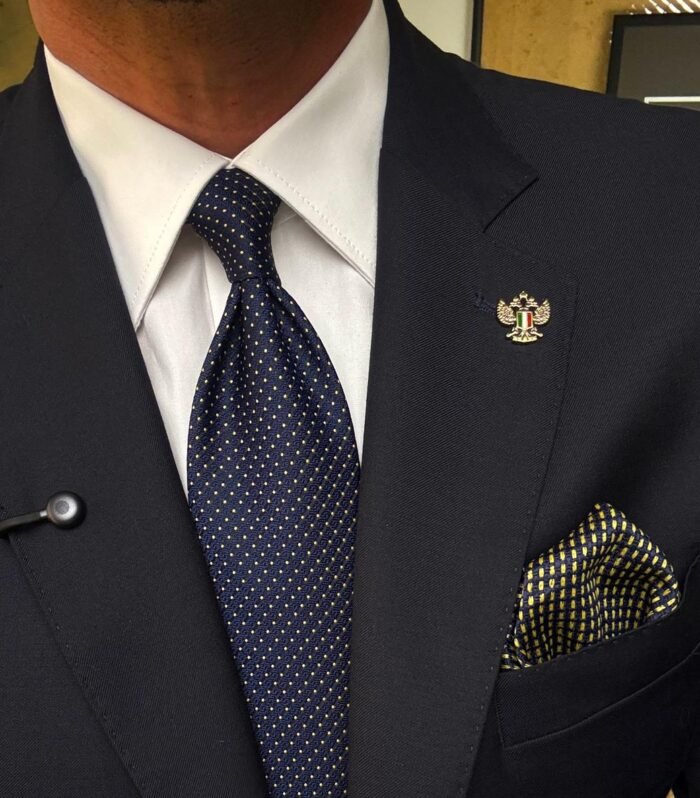 Blue With Yellow Dots Tie - 8 cm - With Pocket Square