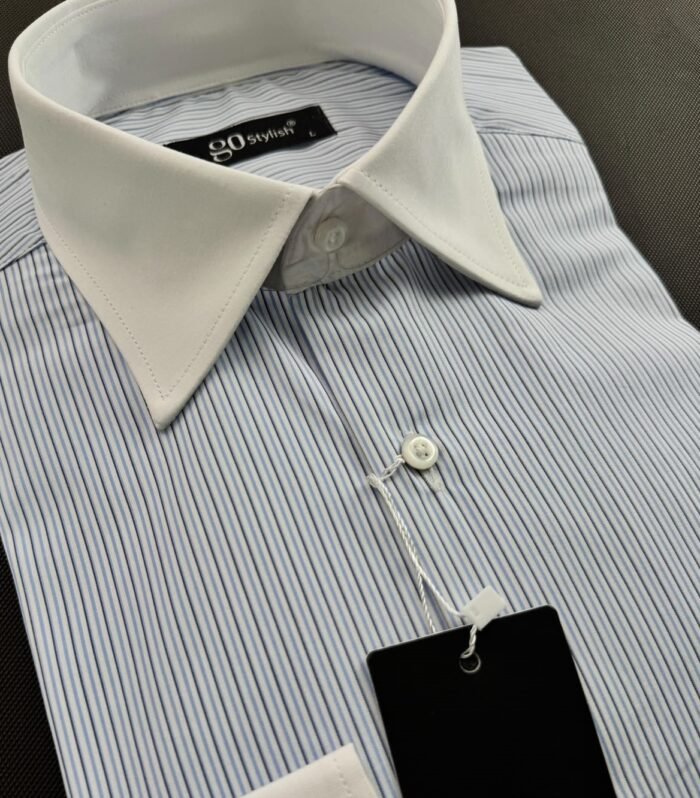 NEW White Blue Striped Business Shirt With MDC