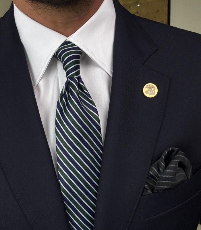 Green & Blue Striped Tie - 8 cm - With Pocket Square