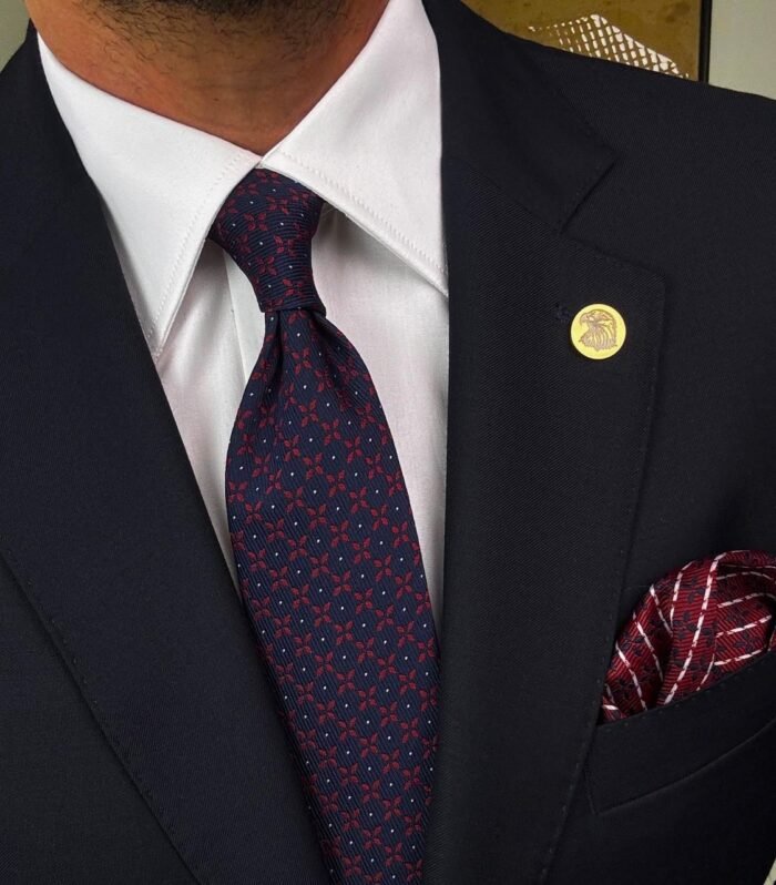 Elegant Blue & Red Tie - 8 cm - With Pocket Square