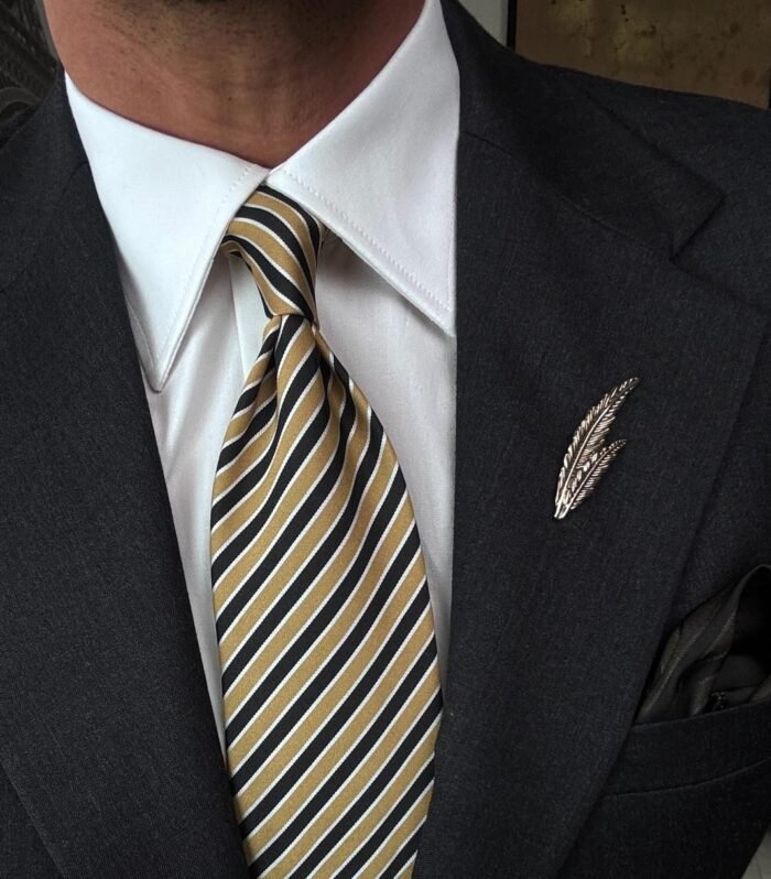 Yellow & Black Striped Tie - 8 cm - With Pocket Square