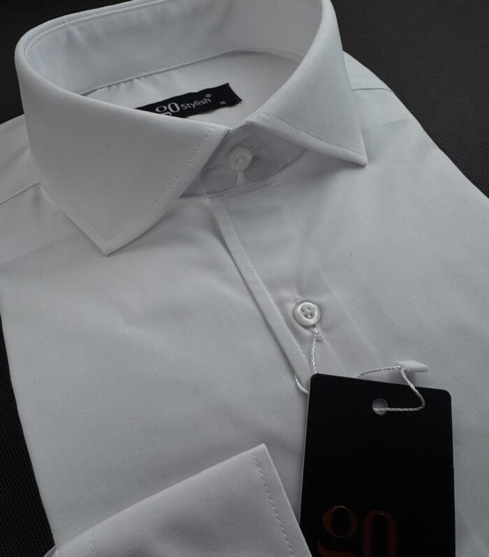 Spread Collar White Business Shirt With MDC