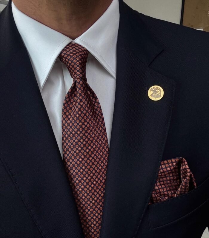 Royal Orange Floral Tie - 8 cm - With Pocket Square
