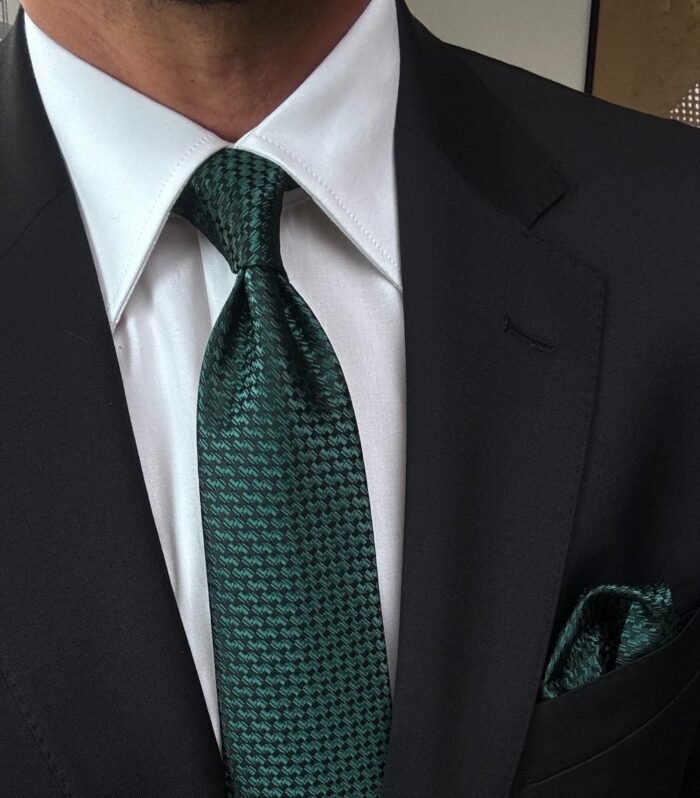 Forest Green Tie - 8 cm - With Pocket Square
